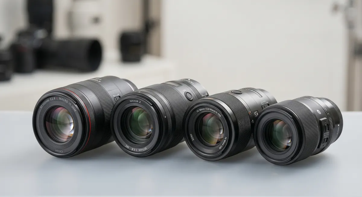 Macro lens mounted on a camera capturing a gemstone close-up