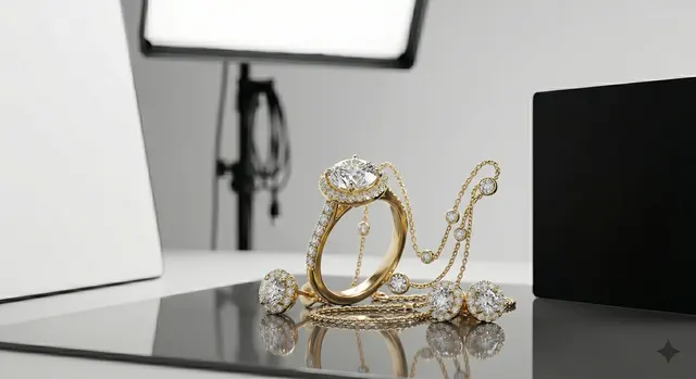 Polished gold ring photographed without glare inside a light tent
