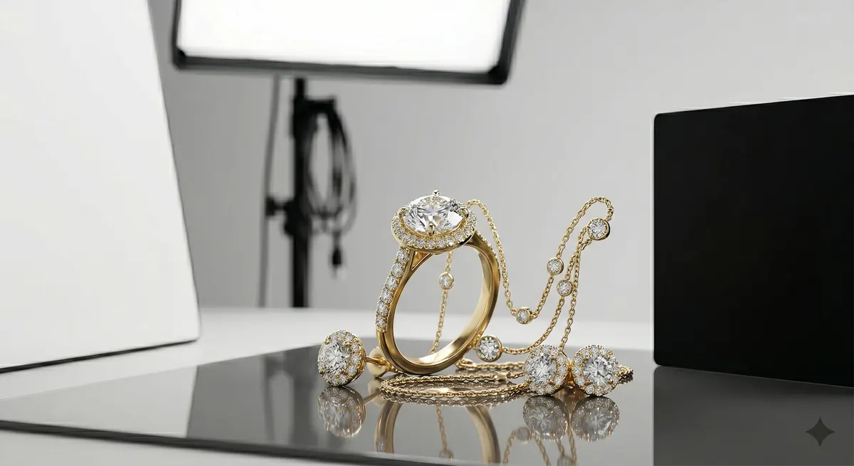 Polished gold ring photographed without glare inside a light tent