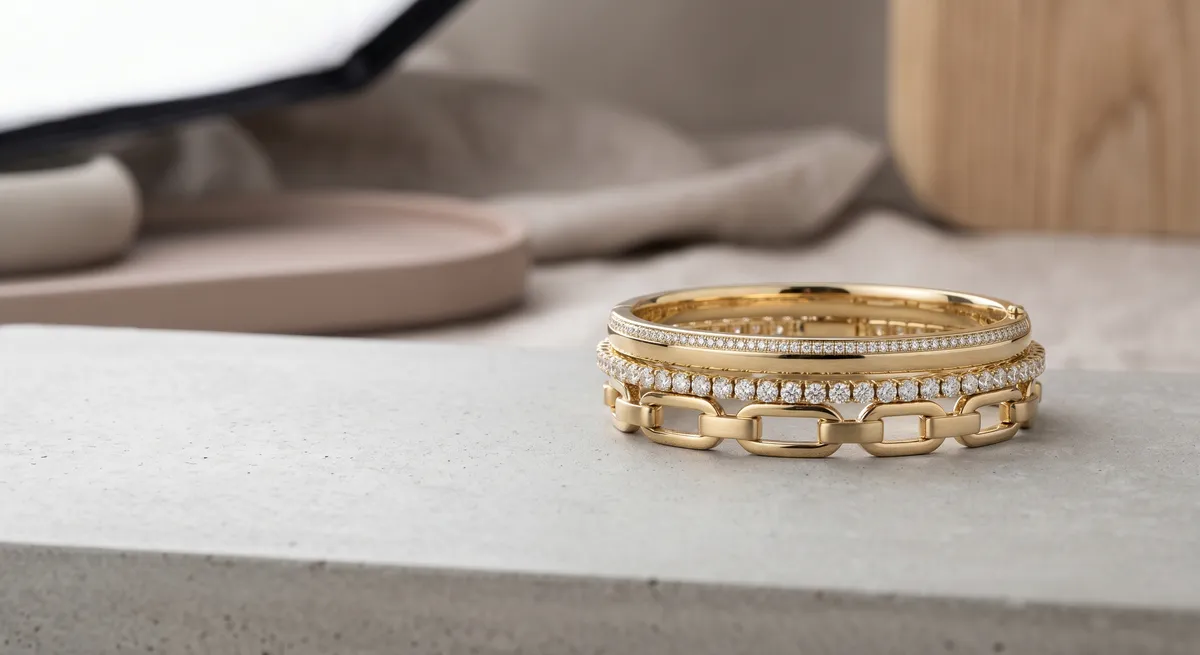 Bracelet shaped into a soft round form on a neutral background