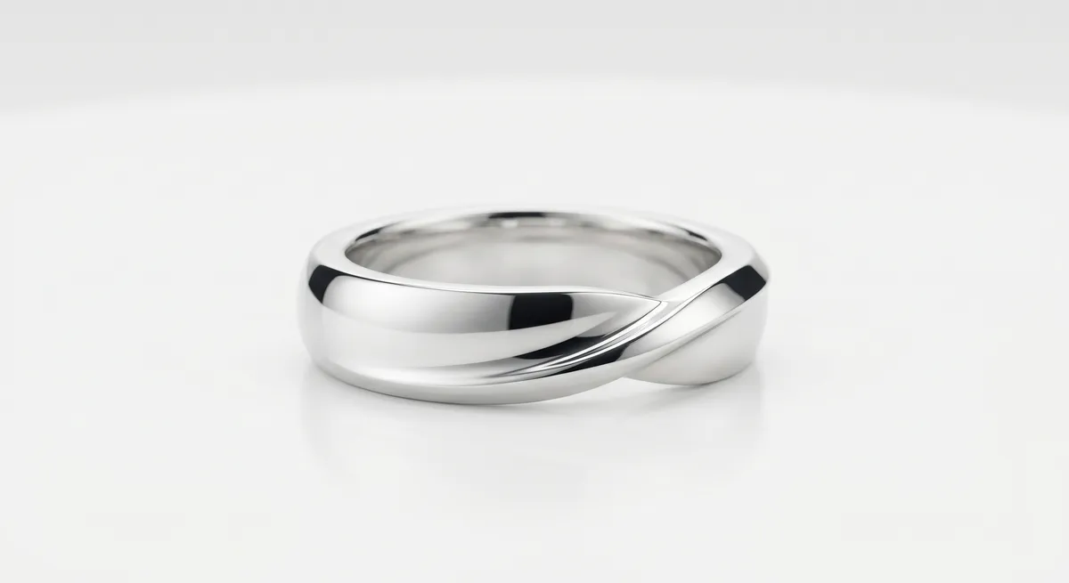 Polished silver ring photographed in a light tent with clean reflections